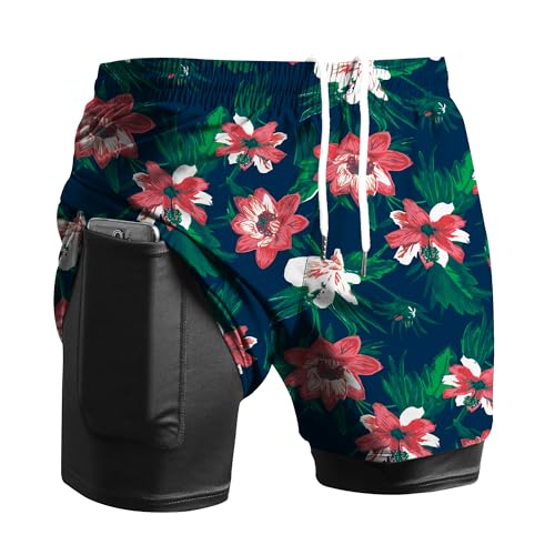 Viisendy Pro Herren 2-in-1 Laufshorts Workout Bodybuilding Trainingsshorts 3 Zoll Outdoor Marathon Joggingshorts Rot L von Viisendy Pro