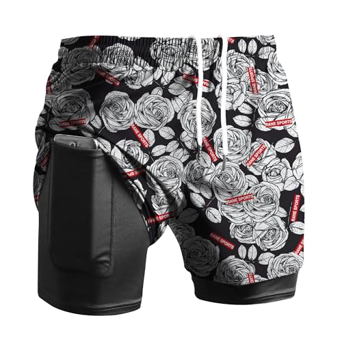 Viisendy Pro Herren 2-in-1 Laufshorts Workout Bodybuilding Trainingsshorts 3 Zoll Outdoor Marathon Joggingshorts Rot L von Viisendy Pro