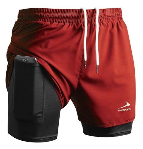 Viisendy Pro Herren 2-in-1 Laufshorts Workout Bodybuilding Trainingsshorts 3 Zoll Outdoor Marathon Joggingshorts Rot XL von Viisendy Pro