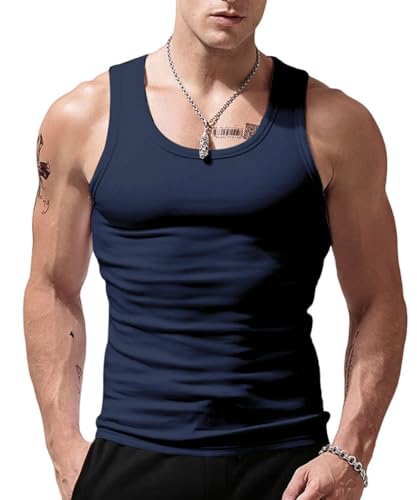 Viisendy Pro Herren Sport Stringer Tank Top, Bodybuilding Workout Tanktop für das Fitnessstudio, Baumwolle Ärmelloser Muskelshirt, Classics Schnelltrocknendes Trainings Tank Navy blau M von Viisendy Pro