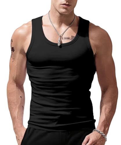 Viisendy Pro Herren Sport Stringer Tank Top, Bodybuilding Workout Tanktop für das Fitnessstudio, Baumwolle Ärmelloser Muskelshirt, Classics Schnelltrocknendes Trainings Tank Schwarz L von Viisendy Pro