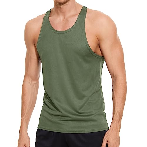 Viisendy Pro Herren-Tanktops für Fitnessstudio, Bodybuilding, Netzstoff, schnell trocknend, ärmellos, Workout, Bodybuilding, Muskel-Tops Armeegrün XL von Viisendy Pro