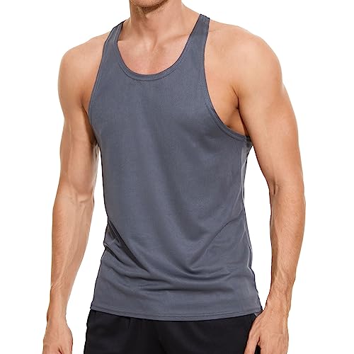 Viisendy Pro Herren-Tanktops für Fitnessstudio, Bodybuilding, Netzstoff, schnell trocknend, ärmellos, Workout, Bodybuilding, Muskel-Tops Grau S von Viisendy Pro