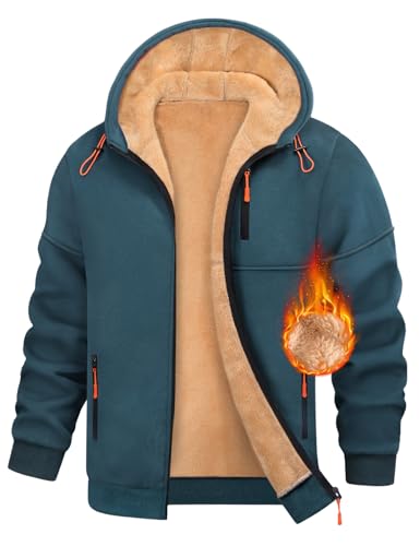 Vijamiy Fleecejacke Herren Zip Kapuzenjacke Winter Warm Sweatjacke Hoodie Casual Sportjacke Herrenjacken Winddicht Outdoorjacke(Blau,XXL) von Vijamiy