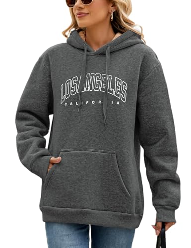 Vijamiy Kapuzenpullover Damen Los Angeles Fleece Hoodie Winter Warm Teenager Pullover Sportbekleidung Baggy Soft Winddicht Sweatshirt (Dunkelgrau,S) von Vijamiy