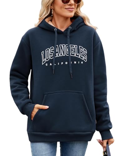Vijamiy Kapuzenpullover Damen Los Angeles Fleece Hoodie Winter Warm Teenager Pullover Sportbekleidung Baggy Soft Winddicht Sweatshirt (Marineblau,XL) von Vijamiy