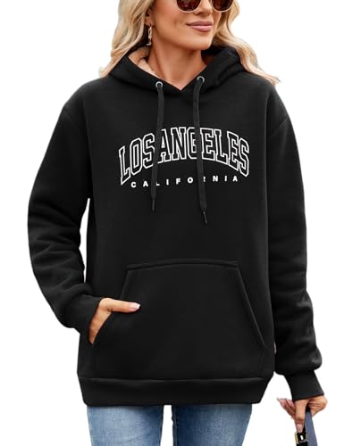 Vijamiy Kapuzenpullover Damen Los Angeles Fleece Hoodie Winter Warm Teenager Pullover Sportbekleidung Baggy Soft Winddicht Sweatshirt (Schwarz,S) von Vijamiy