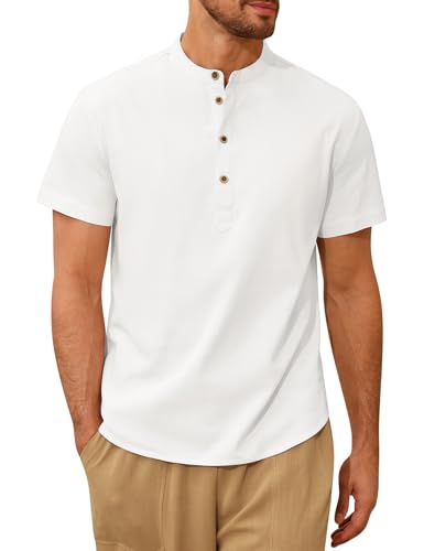 Vijamiy Leinenhemd Hemd Herren Kurzarm Tshirt Sommer Kurzarmhemd Sweatshirt Regular Fit Freizeithemd mit Tasten(Weiß,XXL) von Vijamiy