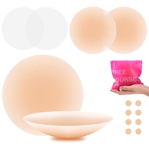 Vijamiy Nippelpads Silikon Nipple Cover Nippelabdeckung Unsichtbare Selbstklebende Nippelpads Wiederverwendbar mit Brustwarzenschutz für Hochzeitskleid Kleid(2 Paar Haut,Einheitsgröße) von Vijamiy