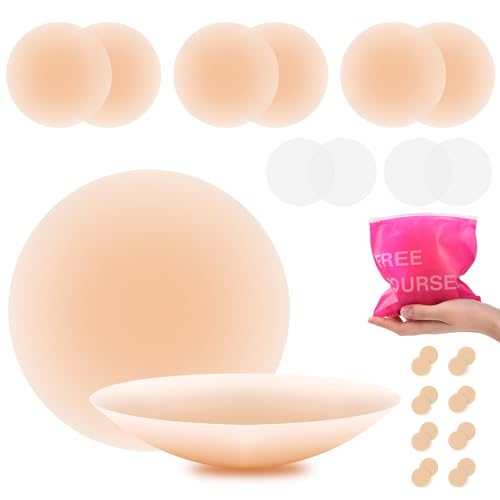 Vijamiy Nippelpads Silikon Nipple Cover Nippelabdeckung Unsichtbare Selbstklebende Nippelpads Wiederverwendbar mit Brustwarzenschutz für Hochzeitskleid Kleid(4 Paar Haut,Einheitsgröße) von Vijamiy