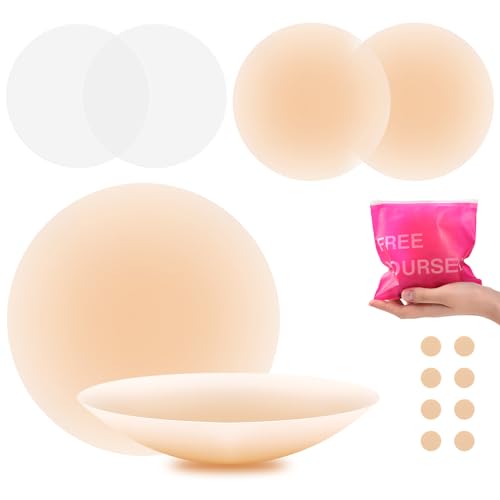 Vijamiy Nippelpads Silikon Nipple Cover Nippelabdeckung Unsichtbare Selbstklebende Nippelpads Wiederverwendbar mit Brustwarzenschutz für Hochzeitskleid Kleid(2 Paar Champagner,Einheitsgröße) von Vijamiy