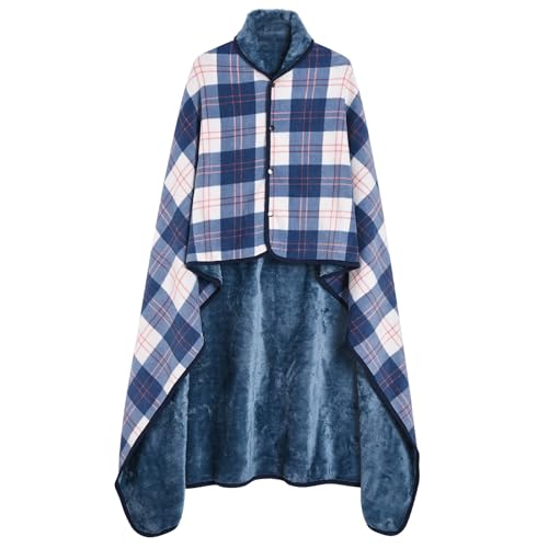 Vijamiy Poncho Damen Winter Wärme, Fleece Poncho Thermo-Strickjacke Cape,Mit Metallschließe Flanell Rollstuhldecke Warmhalten Decke Damen im Winter(blau,M) von Vijamiy