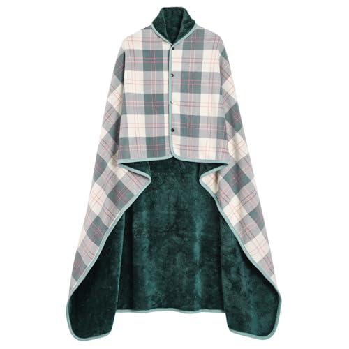 Vijamiy Poncho Damen Winter Wärme, Fleece Poncho Thermo-Strickjacke Cape,Mit Metallschließe Flanell Rollstuhldecke Warmhalten Decke Damen im Winter(grüner,M) von Vijamiy