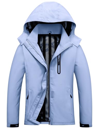 Vijamiy Regenjacke Damen Wasserdicht Windbreaks Leichter Mantel mit Abnehmbarer Kapuze Softshelljacke Atmungsaktives Mesh Futter Outdoorjacke Wandern(Blau,L) von Vijamiy