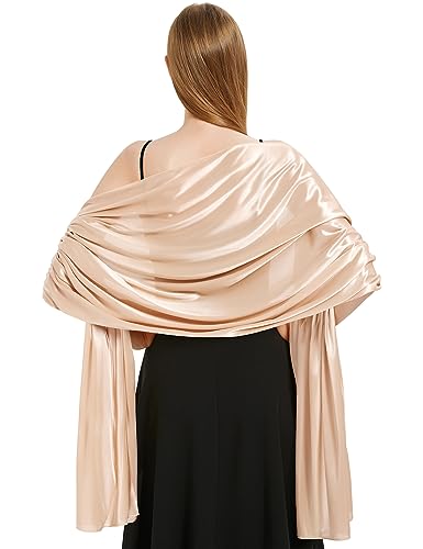 Vijamiy Satin Chiffon Stola Damen Festlich,Stola Für Abendkleid Farbenfrohe Eleganz Weicher Schultertuch Für Brautkleider、Party、Hochzeit、Geschenk(Champagner) von Vijamiy