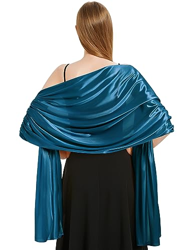 Vijamiy Satin Chiffon Stola Damen Festlich,Stola Für Abendkleid Farbenfrohe Eleganz Weicher Schultertuch Für Brautkleider、Party、Hochzeit、Geschenk(Cyan) von Vijamiy