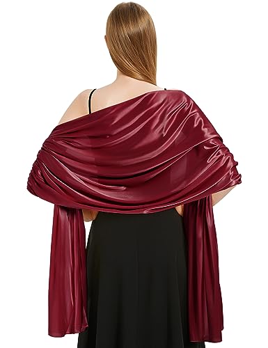 Vijamiy Satin Chiffon Stola Damen Festlich,Stola Für Abendkleid Farbenfrohe Eleganz Weicher Schultertuch Für Brautkleider、Party、Hochzeit、Geschenk(Rot) von Vijamiy