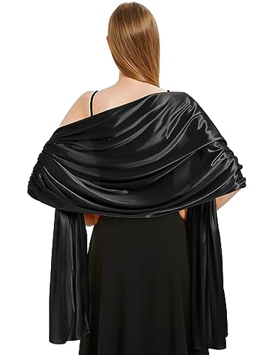 Vijamiy Satin Chiffon Stola Damen Festlich,Stola Für Abendkleid Farbenfrohe Eleganz Weicher Schultertuch Für Brautkleider、Party、Hochzeit、Geschenk(Schwarz) von Vijamiy