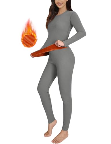 Vijamiy Thermounterwäsche Damen Winter,Goldenes Innenfleece Funktionsunterwäsche Für Wärme Thermowäsche Set Thermo Leggings,Dicker Mehr Wärme Skiunterwäsche Set(Hellgrau,XXL) von Vijamiy