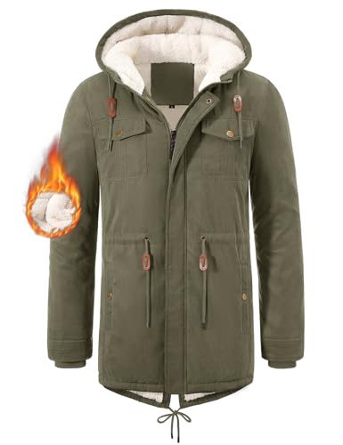 Vijamiy Winterjacke Herren Fleece Gefüttert Winterparka Mit Kapuze Warm Winddicht Lang Mantel Herren Winter Outdoor Parka Jacke(Armeegrün,L) von Vijamiy