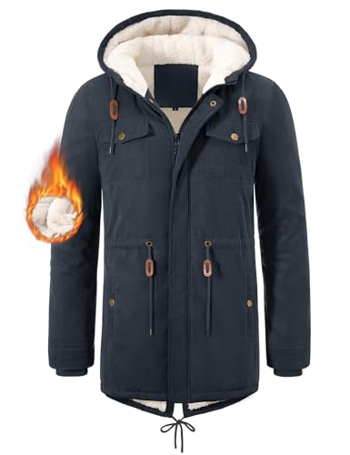 Vijamiy Winterjacke Herren Fleece Gefüttert Winterparka Mit Kapuze Warm Winddicht Lang Mantel Herren Winter Outdoor Parka Jacke(Navy Blue,XL) von Vijamiy