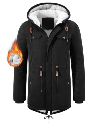 Vijamiy Winterjacke Herren Fleece Gefüttert Winterparka Mit Kapuze Warm Winddicht Lang Mantel Herren Winter Outdoor Parka Jacke(Schwarz,XXL) von Vijamiy