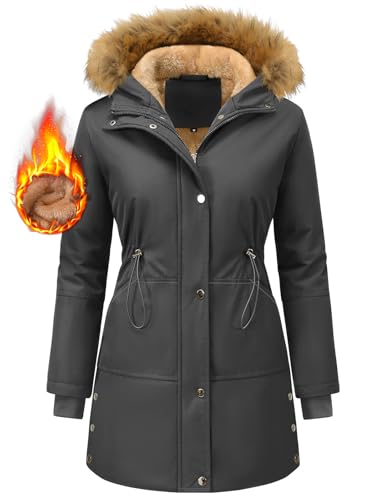 Vijamiy Winterparka Damen Warm Wintermantel Fleece Gefüttert Winterjacke Lange Parka Winddicht Wasserabweisend Kapuzenmantel Frauen Winter Mit Fellkapuze Outdoor Jacke(Alphanumerisch,L) von Vijamiy