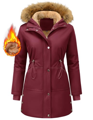 Vijamiy Winterparka Damen Warm Wintermantel Fleece Gefüttert Winterjacke Lange Parka Winddicht Wasserabweisend Kapuzenmantel Frauen Winter Mit Fellkapuze Outdoor Jacke(Alphanumerisch,L) von Vijamiy