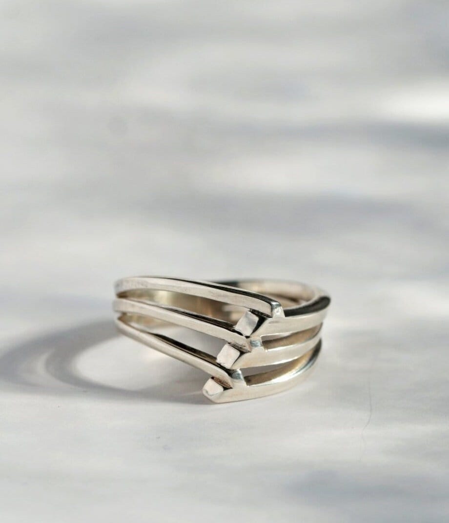 Moderner Dreifach Ring, Massiver Silber Großer Schmuck, Moderner Silberring, Einzigartiger Statement Schmuck von VikaMayzelJewelry