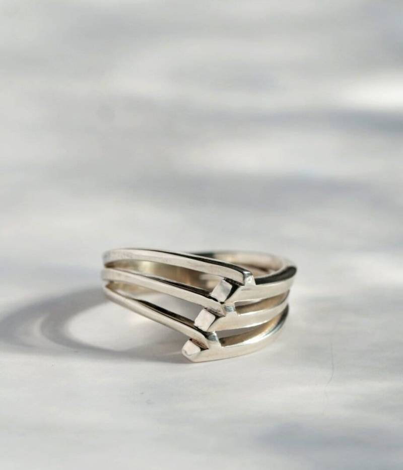 Moderner Dreifach Ring, Massiver Silber Großer Schmuck, Moderner Silberring, Einzigartiger Statement Schmuck Moderner Dreifach Ring, Massiver Silber Großer Schmuck, Moderner Silberring, Einzigartiger Statement Schmuck von VikaMayzelJewelry