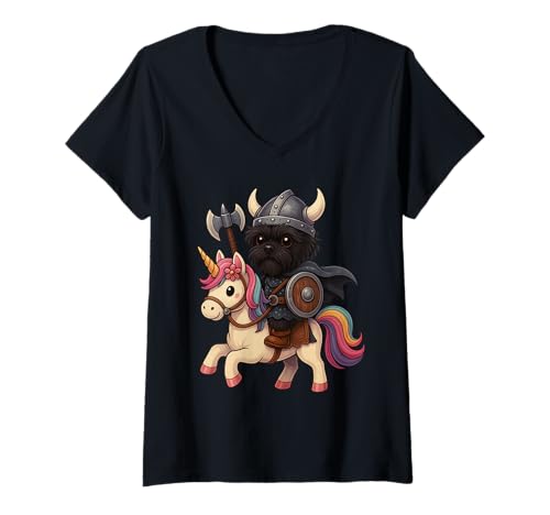Damen Wikinger Affenpinscher Reiten Einhorn Jungen Mädchen Männer Frauen T-Shirt mit V-Ausschnitt von Viking Affenpinscher Riding A Unicorn Rainbow Shop