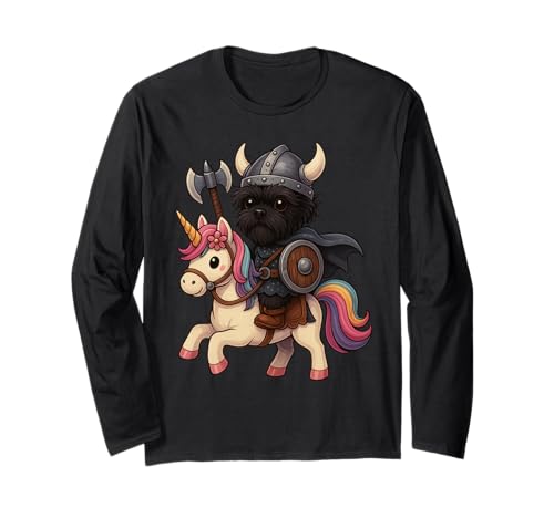 Wikinger Affenpinscher Reiten Einhorn Jungen Mädchen Männer Frauen Langarmshirt von Viking Affenpinscher Riding A Unicorn Rainbow Shop