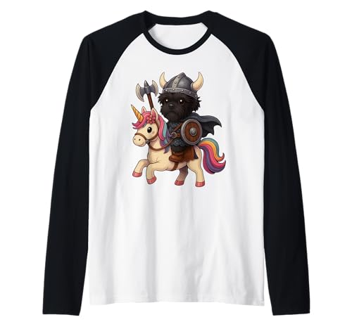 Wikinger Affenpinscher Reiten Einhorn Jungen Mädchen Männer Frauen Raglan von Viking Affenpinscher Riding A Unicorn Rainbow Shop