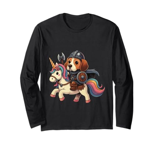 Wikinger American Foxhound reitet EIN Einhorn Jungen Mädchen Männer Langarmshirt von Viking American Foxhound Riding A Unicorn Rainbow