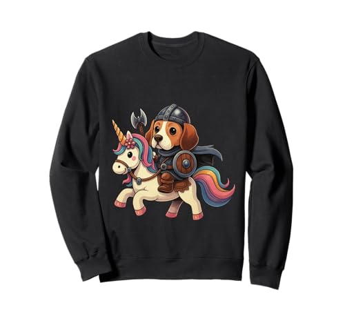 Wikinger American Foxhound reitet EIN Einhorn Jungen Mädchen Männer Sweatshirt von Viking American Foxhound Riding A Unicorn Rainbow