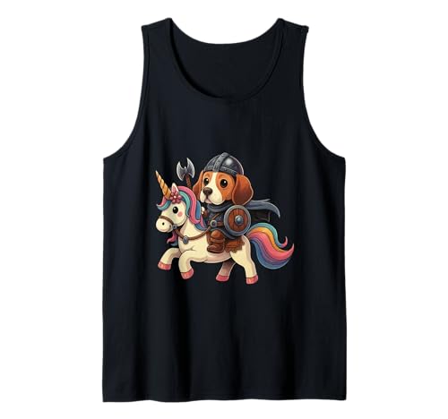 Wikinger American Foxhound reitet EIN Einhorn Jungen Mädchen Männer Tank Top von Viking American Foxhound Riding A Unicorn Rainbow