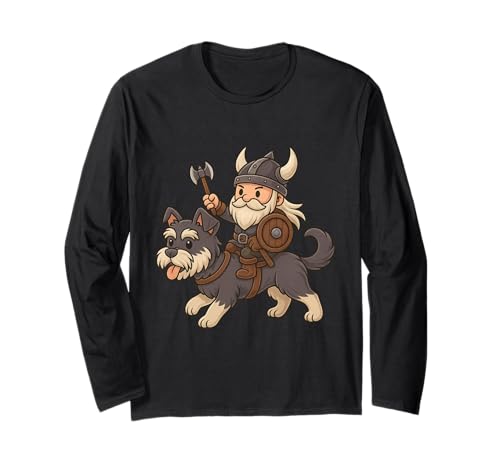 Wikinger Reiten Miniatur Schnauzer Jungen Mädchen Männer Frauen Kinder Langarmshirt von Viking And Dog Miniature Schnauzer Rainbow Shop
