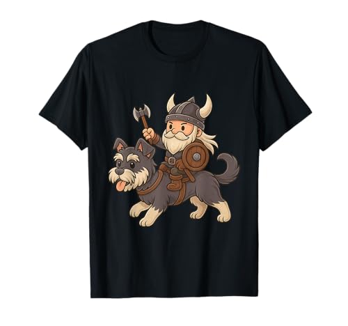 Wikinger Reiten Miniatur Schnauzer Jungen Mädchen Männer Frauen Kinder T-Shirt von Viking And Dog Miniature Schnauzer Rainbow Shop