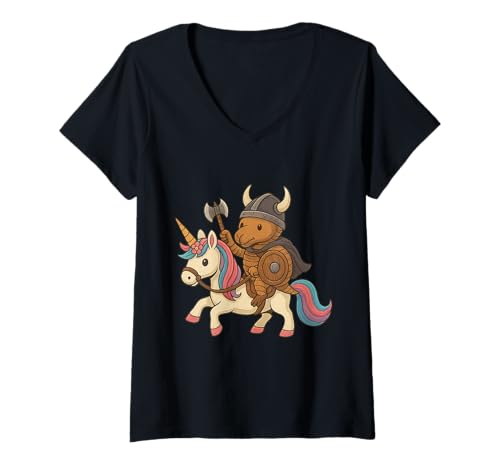 Damen Wikinger Armadillo reitet EIN Einhorn Jungen Mädchen Männer Frauen Kinder T-Shirt mit V-Ausschnitt von Viking Armadillo Riding A Unicorn Rainbow Shop