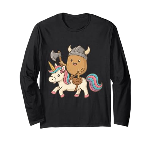 Viking Baked Potato Riding A Unicorn Jungen Mädchen Herren Damen Langarmshirt von Viking Baked Potato Riding A Unicorn Rainbow Shop