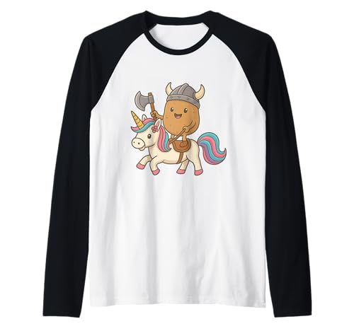 Viking Baked Potato Riding A Unicorn Jungen Mädchen Herren Damen Raglan von Viking Baked Potato Riding A Unicorn Rainbow Shop