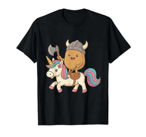 Viking Baked Potato Riding A Unicorn Jungen Mädchen Herren Damen T-Shirt von Viking Baked Potato Riding A Unicorn Rainbow Shop