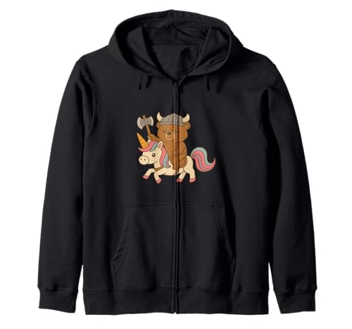 Wikinger Bär reitet EIN Einhorn Jungen Mädchen Männer Frauen Kinder Erwachsene Kapuzenjacke von Viking Bear Riding A Unicorn Rainbow Shop