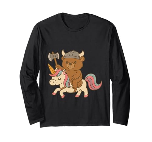 Wikinger Bär reitet EIN Einhorn Jungen Mädchen Männer Frauen Kinder Erwachsene Langarmshirt von Viking Bear Riding A Unicorn Rainbow Shop
