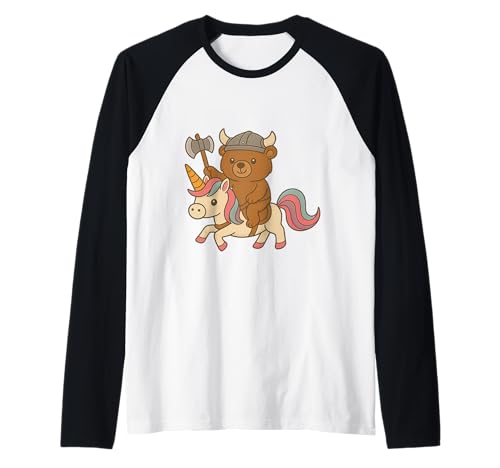 Wikinger Bär reitet EIN Einhorn Jungen Mädchen Männer Frauen Kinder Erwachsene Raglan von Viking Bear Riding A Unicorn Rainbow Shop