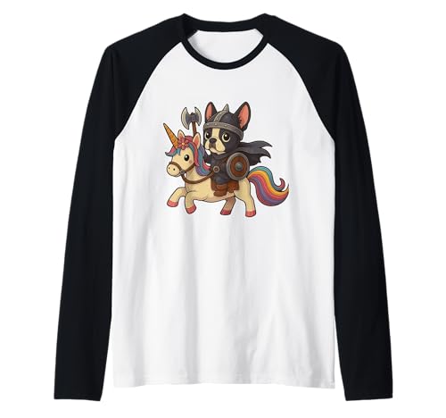 Viking Boston Terrier reiten EIN Einhorn Jungen Mädchen Männer Kinder Raglan von Viking Boston terrier Riding A Unicorn Shop