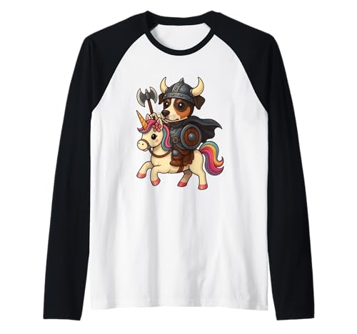 Viking Brazilian Terrier reitet EIN Einhorn Jungen Mädchen Herren Raglan von Viking Brazilian terrier Riding A Unicorn Shop