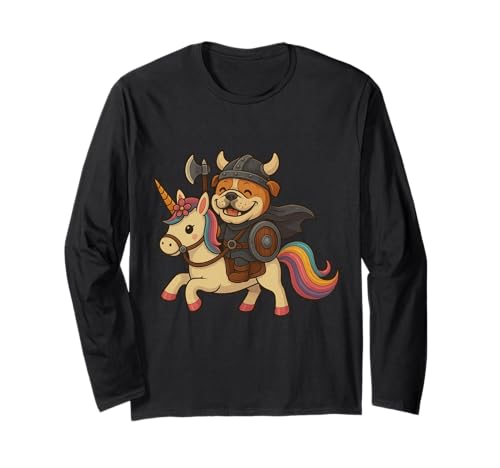 Wikinger-Bulldogge reitet EIN Einhorn Jungen Mädchen Kinder Männer Frauen Langarmshirt von Viking Bulldog Riding A Unicorn Rainbow Shop