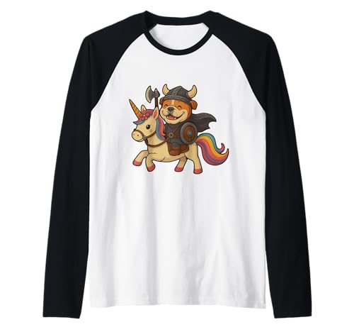Wikinger-Bulldogge reitet EIN Einhorn Jungen Mädchen Kinder Männer Frauen Raglan von Viking Bulldog Riding A Unicorn Rainbow Shop