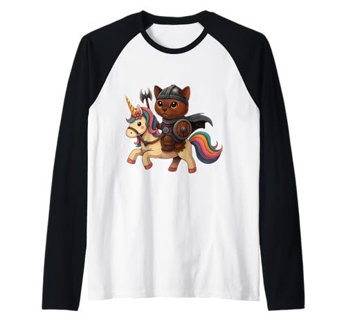 Wikinger Burmesische Katze reitet EIN Einhorn Jungen Mädchen Männer Frauen Kind Raglan von Viking Burmese Cat Riding A Unicorn Rainbow Shop